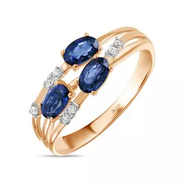 Золотое Кольцо c бриллиантами и облагороженныйсапфирами