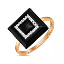 Золотое кольцо c бриллиантами и ониксом