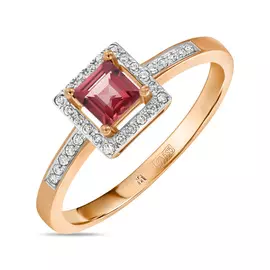 Золотое кольцо c бриллиантами и родолитом