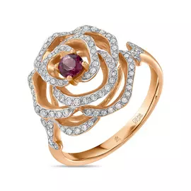 Золотое кольцо c бриллиантами и родолитом