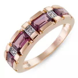 Золотое кольцо c бриллиантами и родолитом