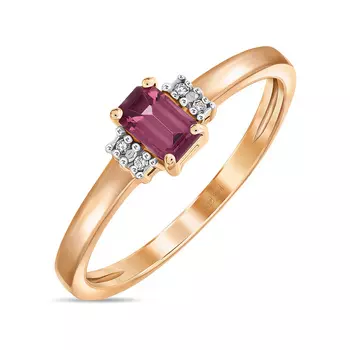 Золотое кольцо c бриллиантами и родолитом