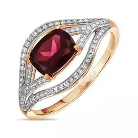 Золотое кольцо c бриллиантами и родолитом