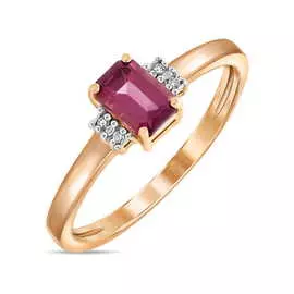 Золотое кольцо c бриллиантами и родолитом