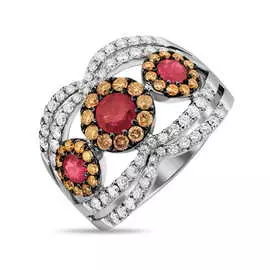 Золотое кольцо c бриллиантами и рубинами