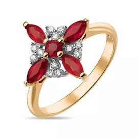 Золотое кольцо c бриллиантами и рубинами