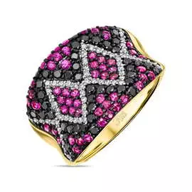 Золотое кольцо c бриллиантами и рубинами