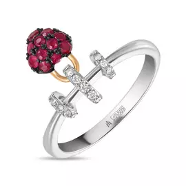 Золотое кольцо c бриллиантами и рубинами