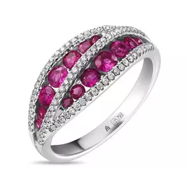 Золотое кольцо c бриллиантами и рубинами