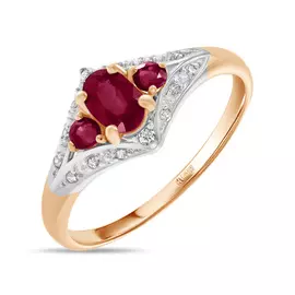 Золотое кольцо c бриллиантами и рубинами