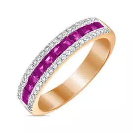 Золотое кольцо c бриллиантами и рубинами