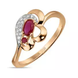 Золотое кольцо c бриллиантами и рубинами