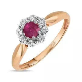 Золотое кольцо c бриллиантами и рубином