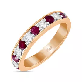 Золотое кольцо c бриллиантами и рубинами