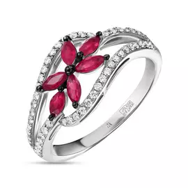 Золотое кольцо c бриллиантами и рубинами