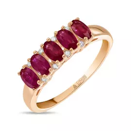 Золотое кольцо c бриллиантами и рубинами