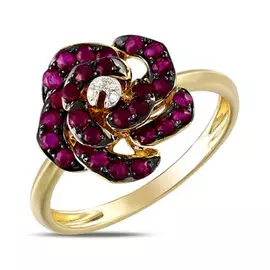 Золотое Кольцо c бриллиантами и рубинами