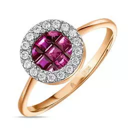 Золотое кольцо c бриллиантами и рубинами