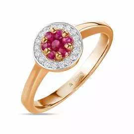 Золотое кольцо c бриллиантами и рубинами
