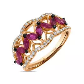 Золотое кольцо c бриллиантами и рубинами