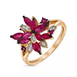 Золотое кольцо c бриллиантами и рубинами