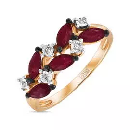 Золотое Кольцо c бриллиантами и рубинами