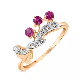 Золотое кольцо c бриллиантами и рубинами