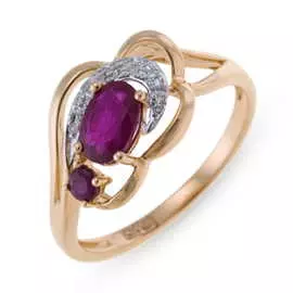 Золотое кольцо c бриллиантами и рубинами