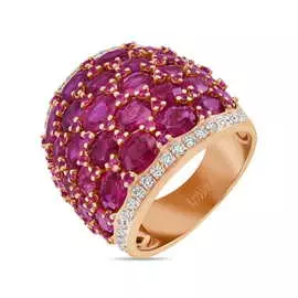 Золотое кольцо c бриллиантами и рубинами