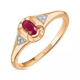 Золотое кольцо c бриллиантами и рубином