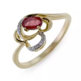 Золотое кольцо c бриллиантами и рубином