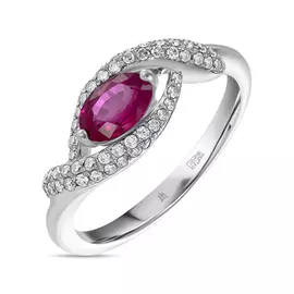 Золотое кольцо c бриллиантами и рубином