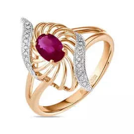 Золотое Кольцо c бриллиантами и рубином