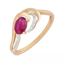Золотое кольцо c бриллиантами и рубином