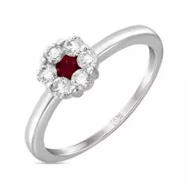 Золотое кольцо c бриллиантами и рубином