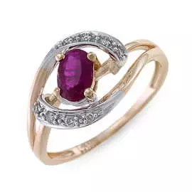 Золотое кольцо c бриллиантами и рубином