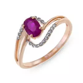 Золотое кольцо c бриллиантами и рубином