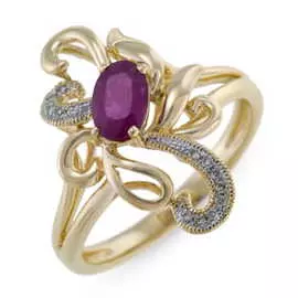 Золотое кольцо c бриллиантами и рубином