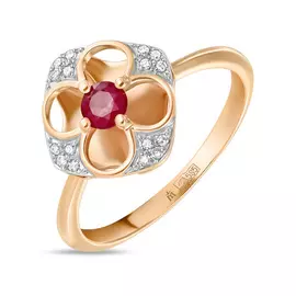 Золотое кольцо c бриллиантами и рубином