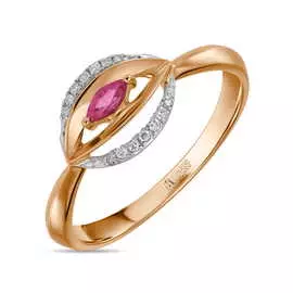Золотое кольцо c бриллиантами и рубином
