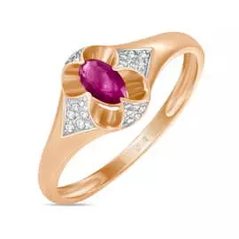 Золотое кольцо c бриллиантами и рубином