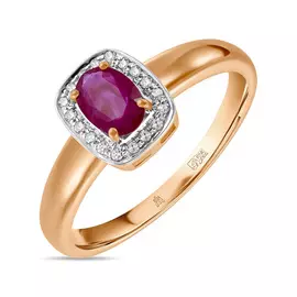 Золотое кольцо c бриллиантами и рубином