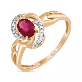 Золотое кольцо c бриллиантами и рубином