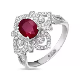 Золотое кольцо c бриллиантами и рубином