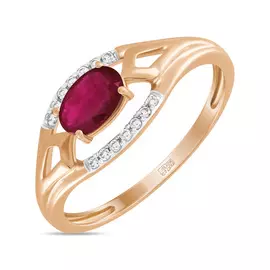Золотое кольцо c бриллиантами и рубином