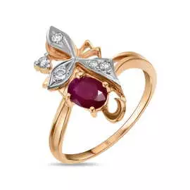 Золотое кольцо c бриллиантами и рубином