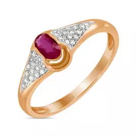 Золотое кольцо c бриллиантами и рубином