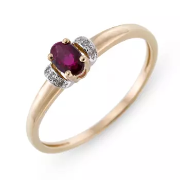 Золотое кольцо c бриллиантами и рубином