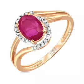 Золотое кольцо c бриллиантами и рубином
