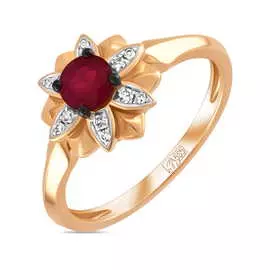 Золотое кольцо c бриллиантами и рубином